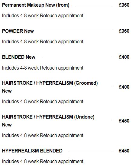 BROWS PRICE LIST